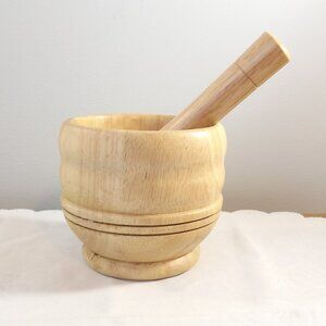 Vintage Wooden Mortar & Pestle, Variegated Bamboo Wood